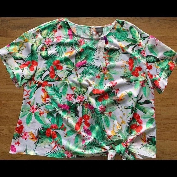 NWT Worthington Maya Floral Ruffle Sleeve Blouse Tropical Size XXL - Picture 1 of 7